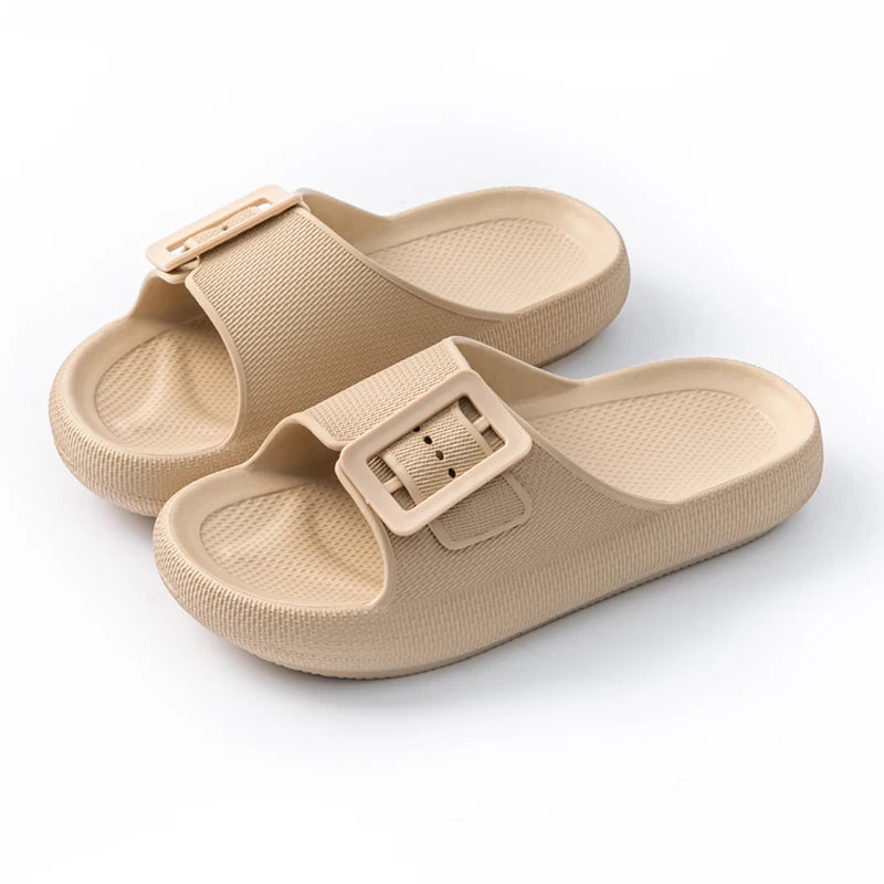 Women's Thick Sole Flip Flops Summer Outdoor Sandals Lightweight EVA Zpaxo Khaki 38-39