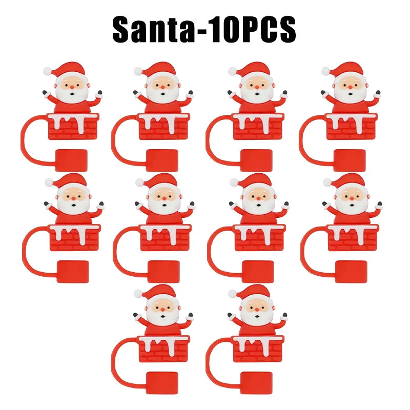 Christmas Straw Covers Caps Tumblers Dustproof Toppers Cups 30 Cup Zpaxo Santa-10PCS