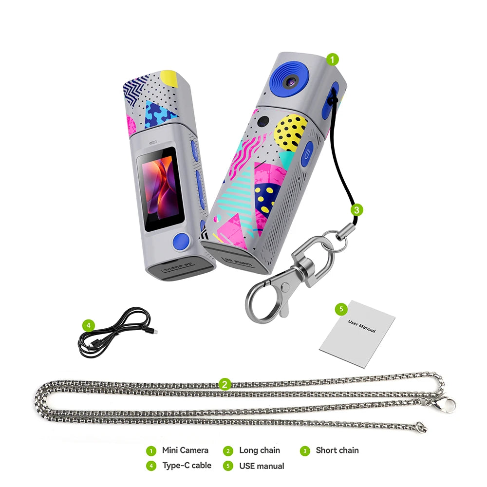 G10 2K HD Retro Mini Keychain Thumb Camera Recorder LCD Screen 230° Rotation Lens Portable Selfie Camera Mini Digital Vlog Camer Zpaxo G10 Gray Camera Add 64G