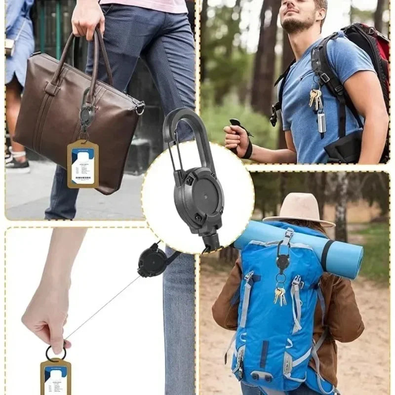 Retractable Keychain Heavy Duty Pull Carabiner Key Chains Strong Steel Wire Rope Buckle Spring Key Ring Outdoor Sporty Keychain Zpaxo