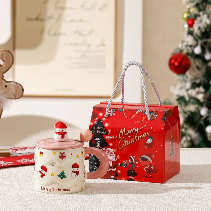 Christmas Mug Box Decorations 2025 Cute Lidsanta Claus Reindeer