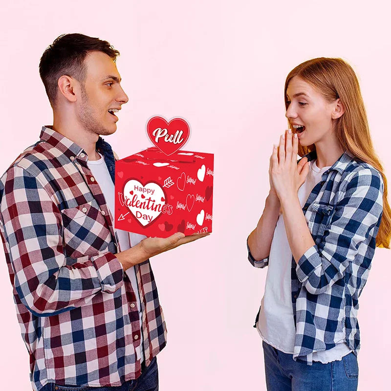 Valentine's Day Money Box For Cash Pull Pink & Red Money Pull Box For Cash Gift With Greeting Card Valentine Surprise Money Roll Zpaxo