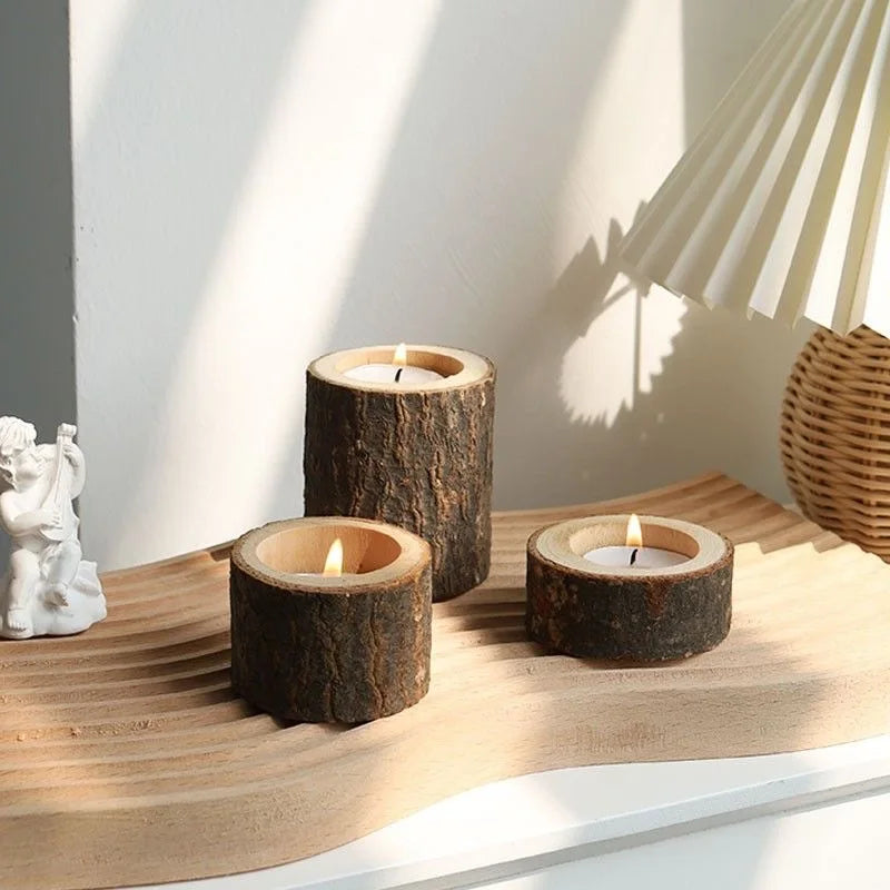 Wooden Candlesticks Succulent Plant Pots Trays Candle Holders Office