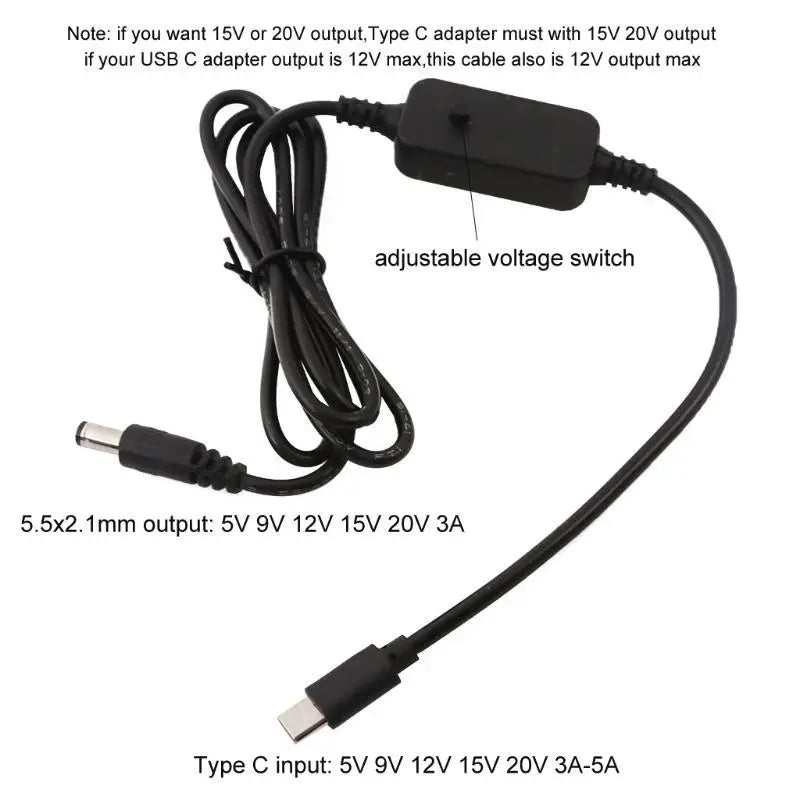 652F Universal USB C 4 0x1 5V 9V 12V 15V 20V Power Supply Cable Zpaxo