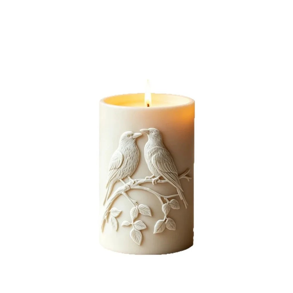 3D Birds on Branch Cylindrical Silicone Candle Mold – DIY Craft