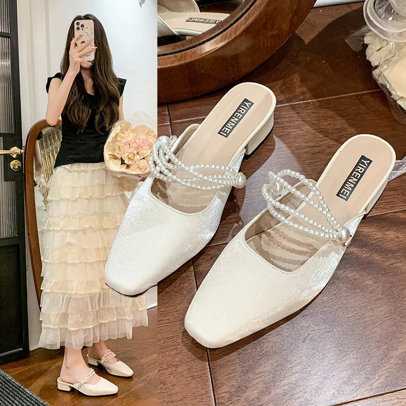 2026 Square Head Heel Women's Summer Outdoor Half Slippers Rubber