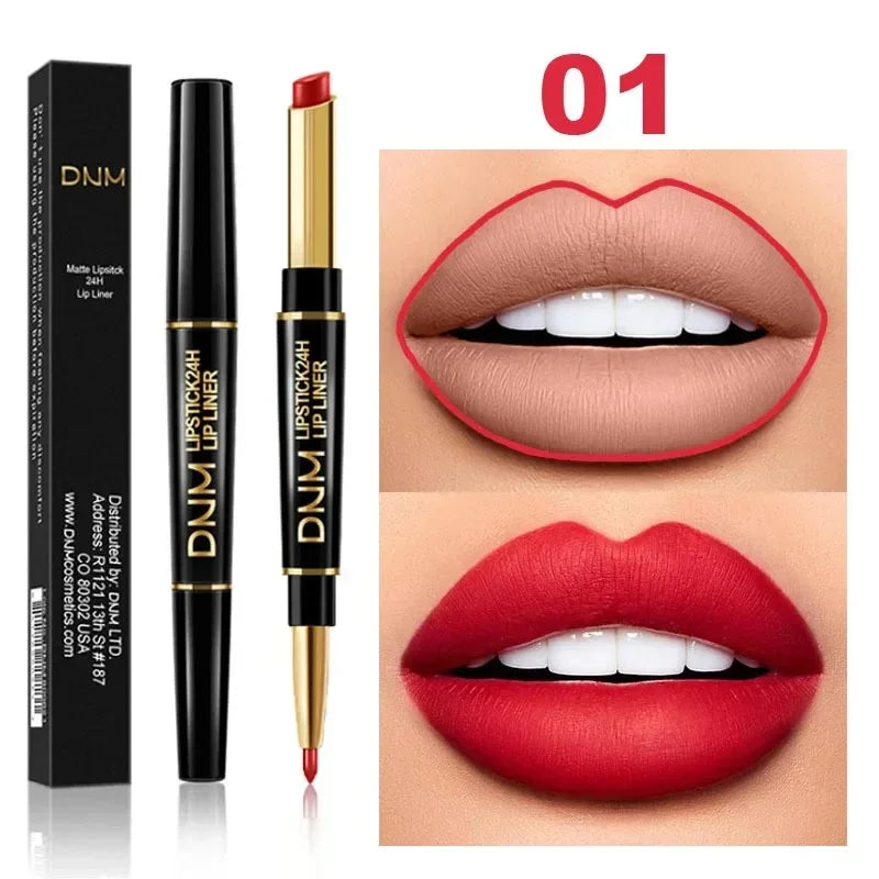 1 Matte Lipstick Pencil Double Ended Lip Liner Pen Red Nude Long Zpaxo 01