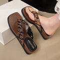 Women's Square Clip-toe Vintage Comfortable Lace Wedge Heel Slippers Zpaxo leopard print 37