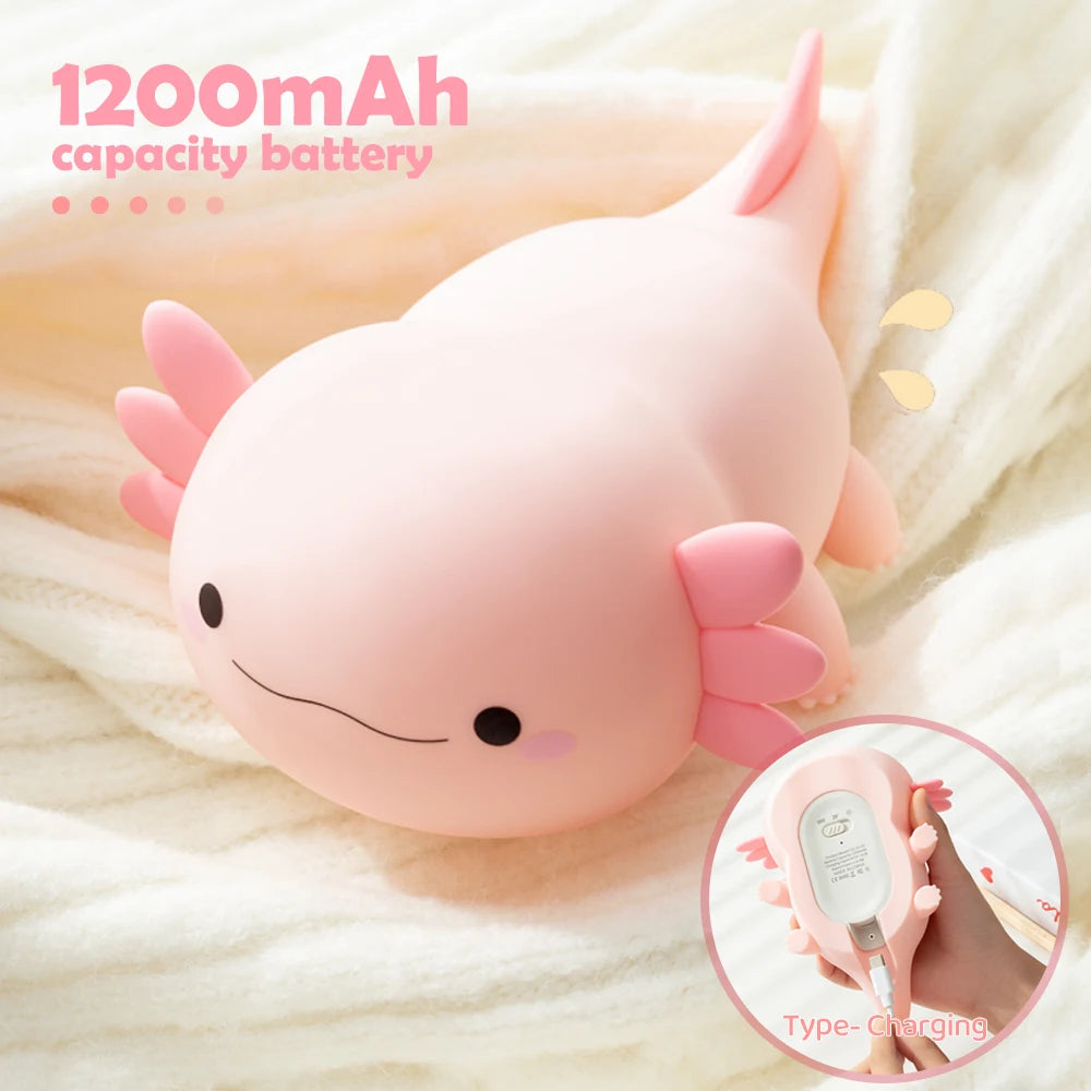 Axolotl Night Light for Kids 2 Brightness Silicone Nursery Sleeping Light Portable USB Rechargeable Bedside Lamp For Baby's Room Zpaxo