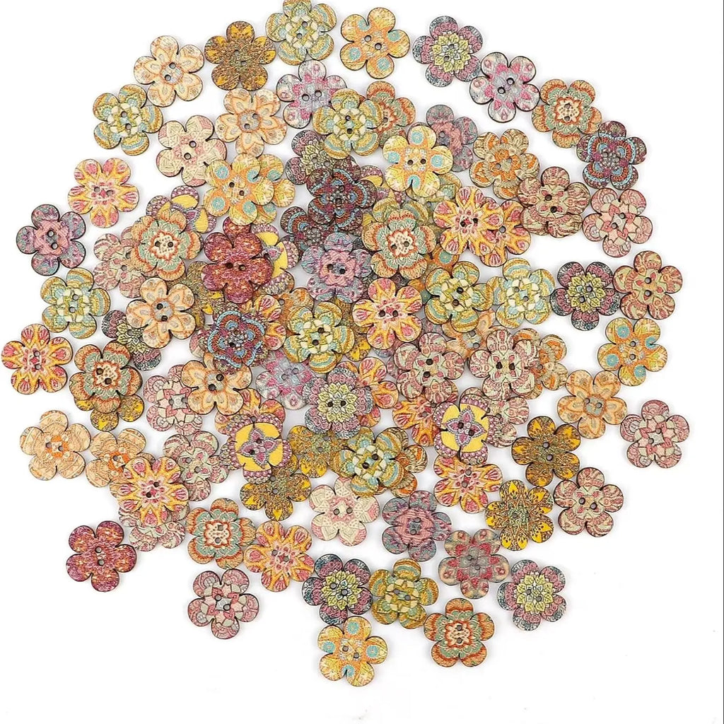 100Pcs Wooden Flower Buttons 20mm | 2-Hole DIY Sewing Crafts Wooden Craft Buttons Zpaxo 100pcs
