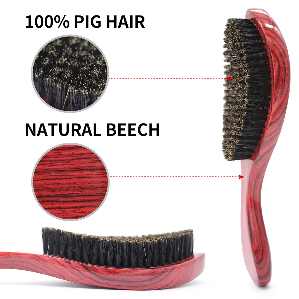 Natural Boar Bristle Wood Beard Brush Straightener Wave Brush 360 Curved Beard Wave Brush For Men Wooden Handle Men Beard Comb Zpaxo