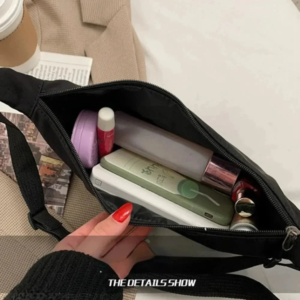 Simple Body Bag Solid Nylon Bags Women Men Unisex Shoulderbag Black Canvas Bag Large Capacity Underarm Stroage Bag with Zipper Zpaxo