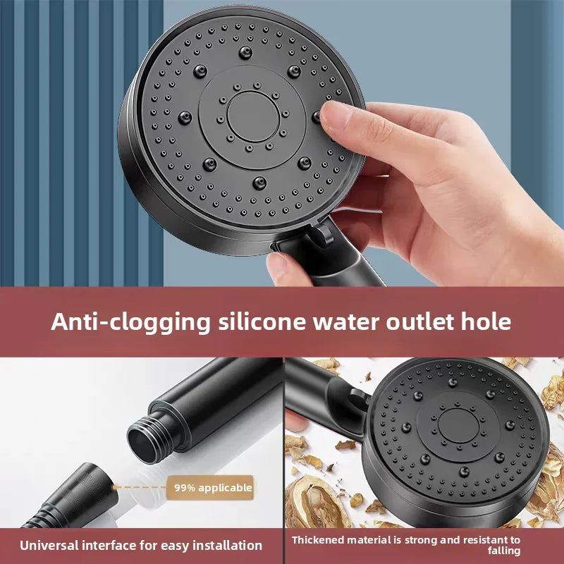 Black 5 Modes Shower Head Adjustable High Pressure Water Saving Shower Head Water Massage Shower Head Bathroom Accessories Zpaxo