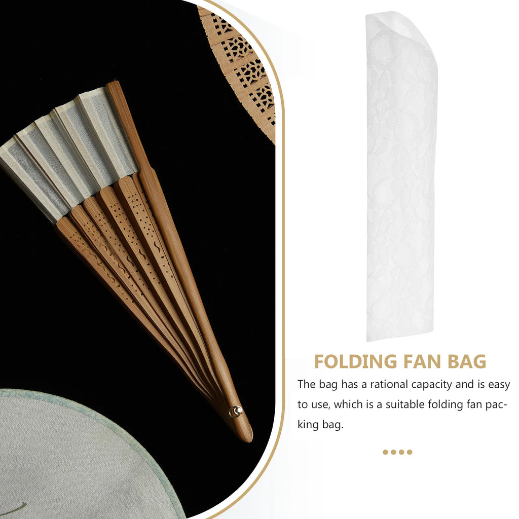 Reusable Folding Hand Fan Bag Premium Lace Storage Pouch Paper