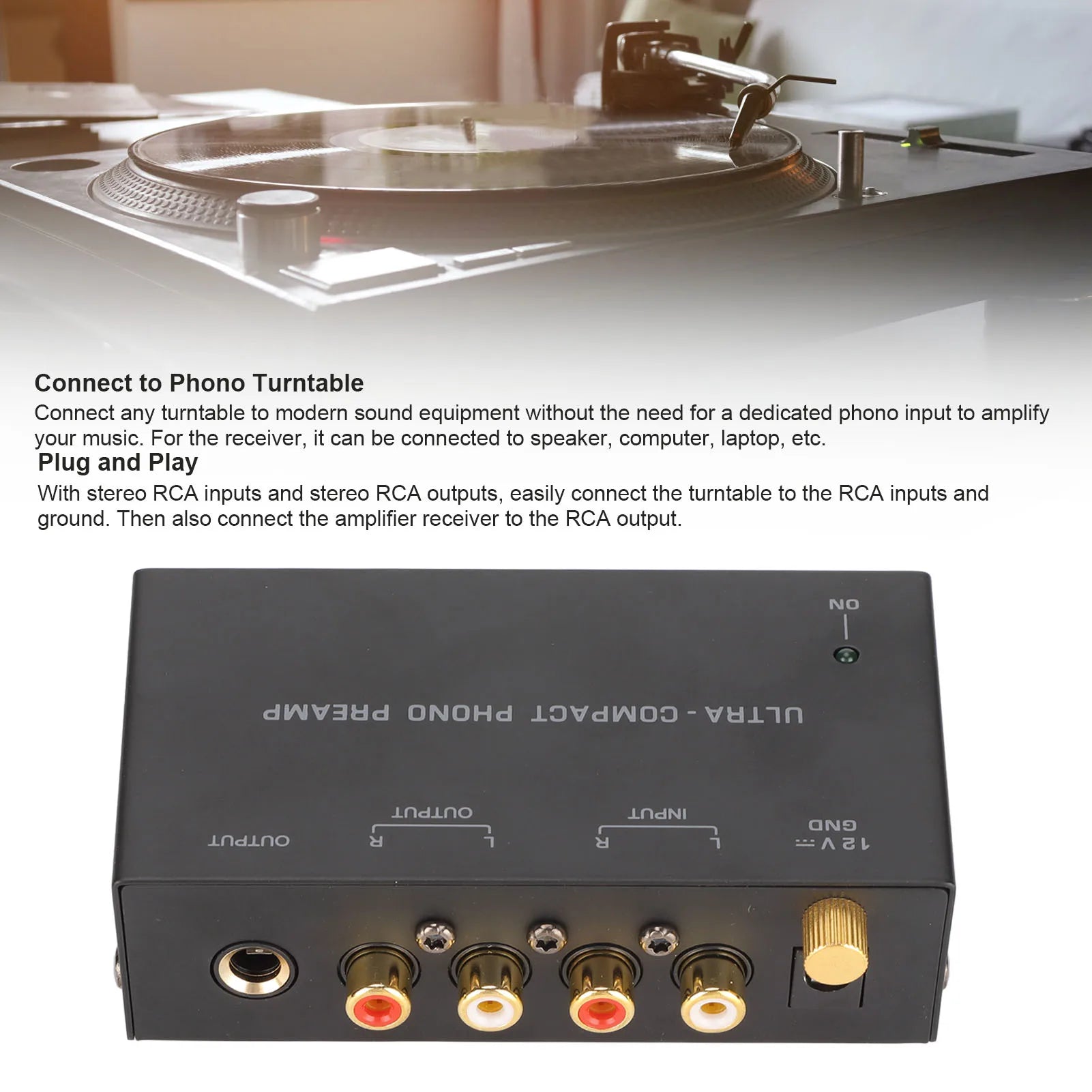 PP400 Phono Turntable Preamp Stereo Input Output Record Player