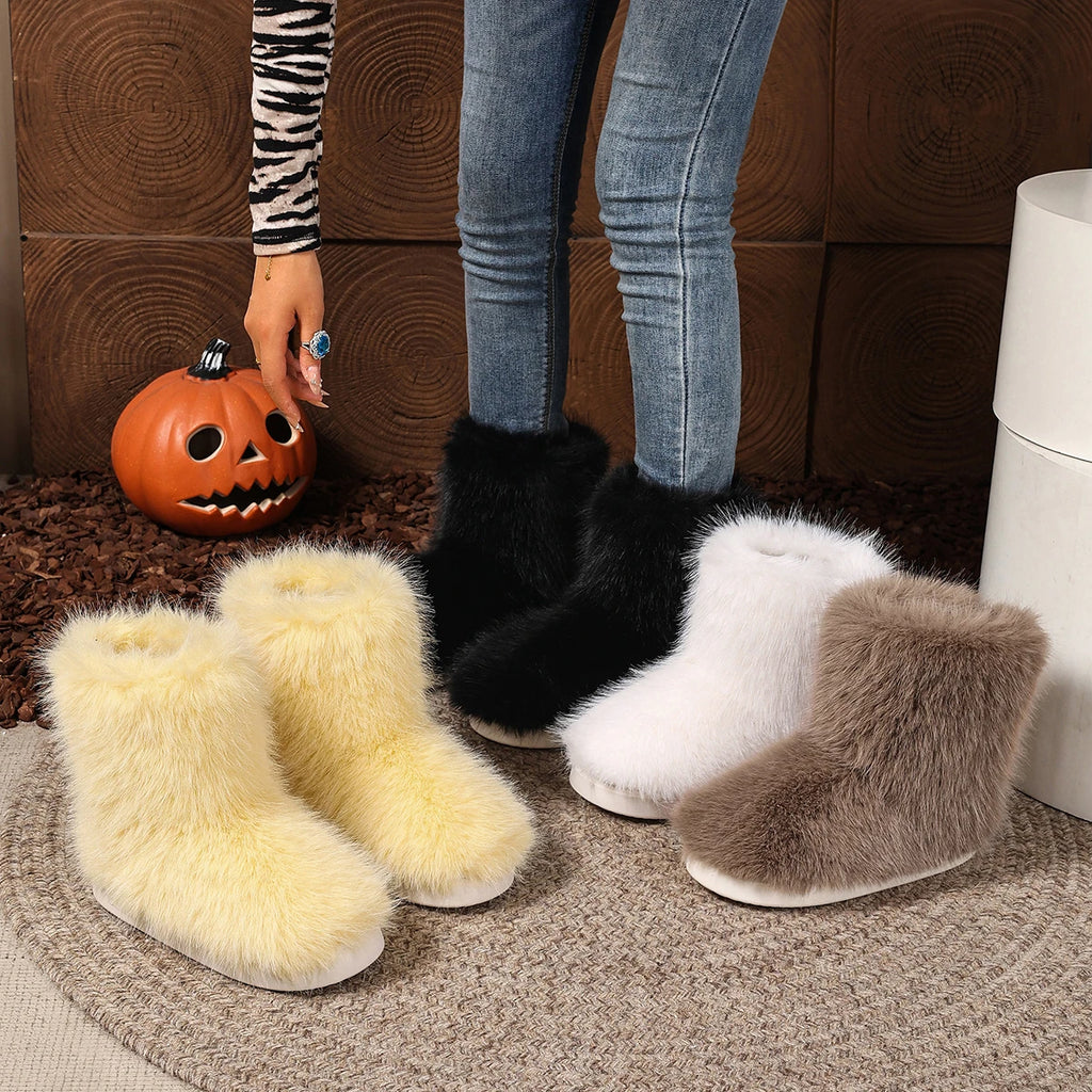 Women Snow Boots 2025 New Plush Warm Platform Shoes Fashion Big Size Shoes Women Outdoor Luxury Furry Faux Fox Fur Boots Woman Zpaxo