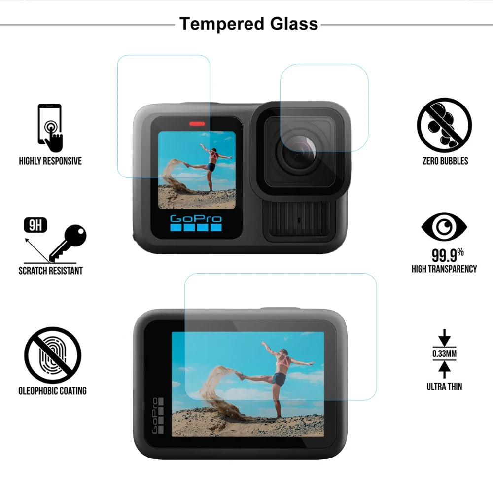 Silicone Case Gopro Hero 13 Black Tempered Glass Screen Protector