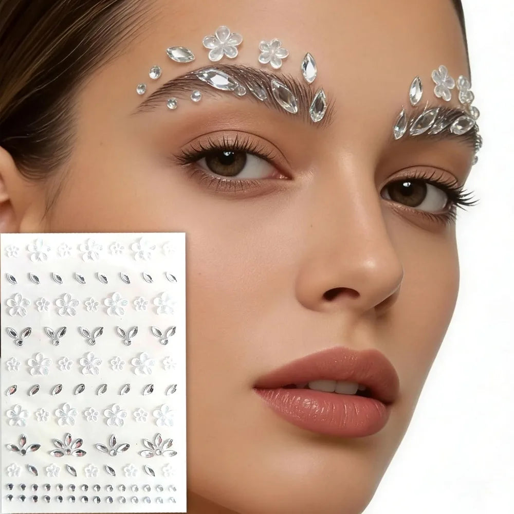 Flower Face Tattoo Sticker Pure Self-adhesive Rhinestones Jewelry Zpaxo White