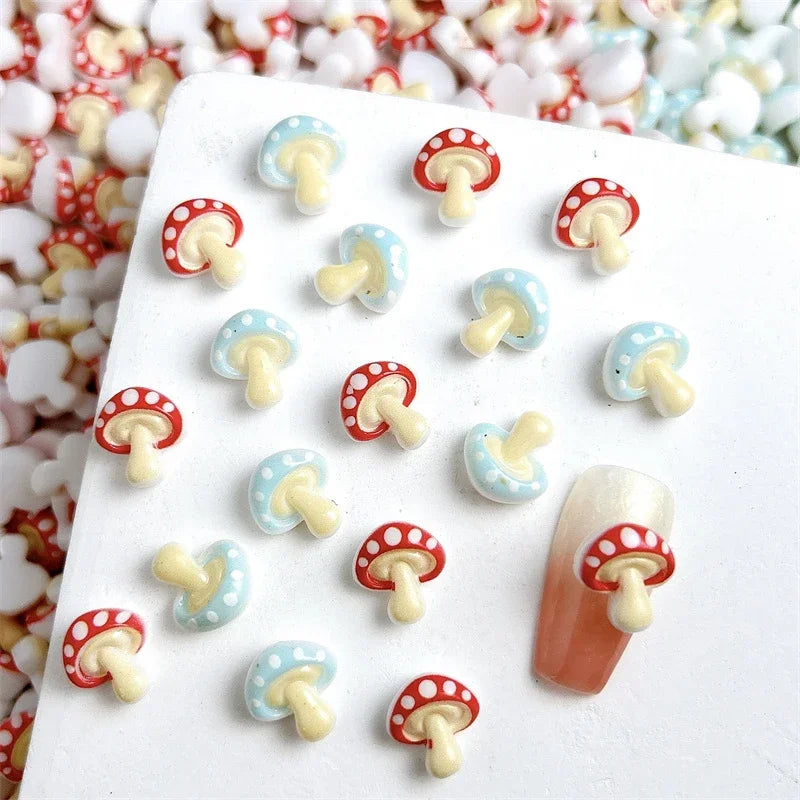 20pcs 3D Cartoon Small Mushroom Nail Charms Sweet Cute Mini Resin Nail Art Decorations DIY Manicure Hairpin Tools Accessorie Zpaxo