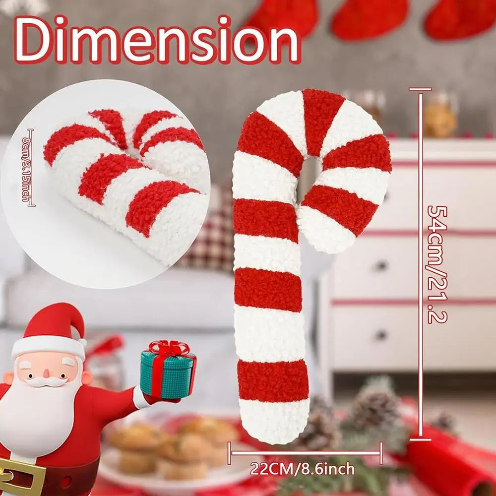 Candy Cane Pillow Christmas Holiday Plush Soft Decorative Cushion