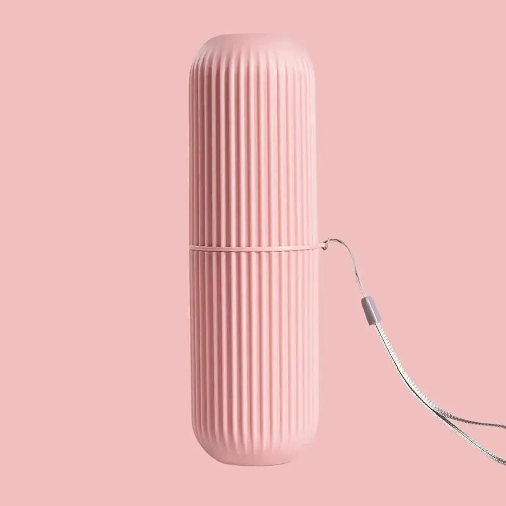 Travel Toothbrush Storage Box Vertical Stripe Portable Mouthwash Cup Brushing Cup Toothware Box Toothpaste Storage Cartridge Zpaxo Pink