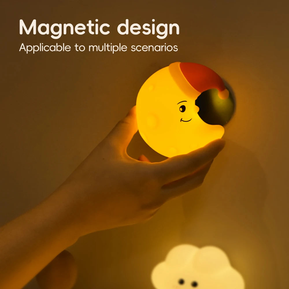 Silicone Star Moon Night Light Rechargable Sleeping Wall Nightlights 3 Level Brightness Beside Lamp For Baby Bedroom Decor Zpaxo