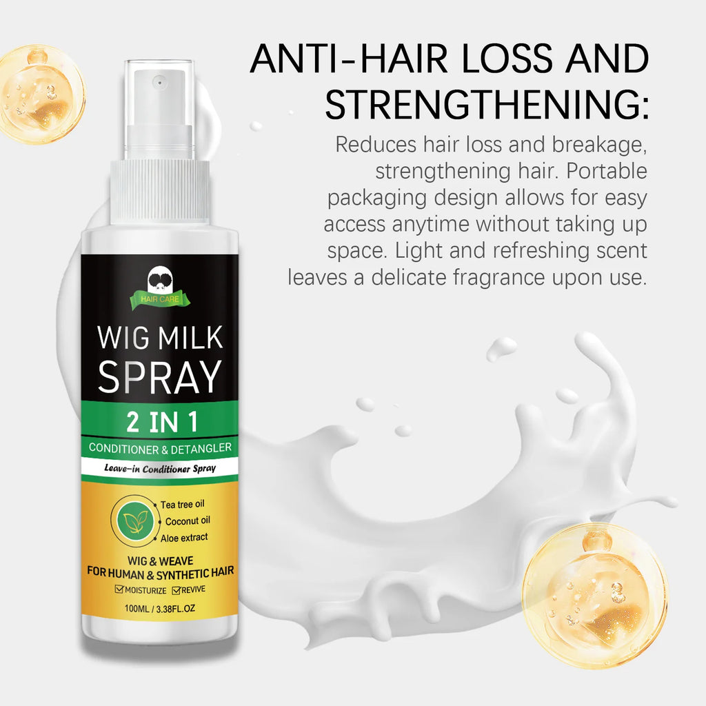 2-in-1 Wig Milk Spray Anti-Frizz Leave-In Conditioner 100ml Wig Conditioner Spray Zpaxo