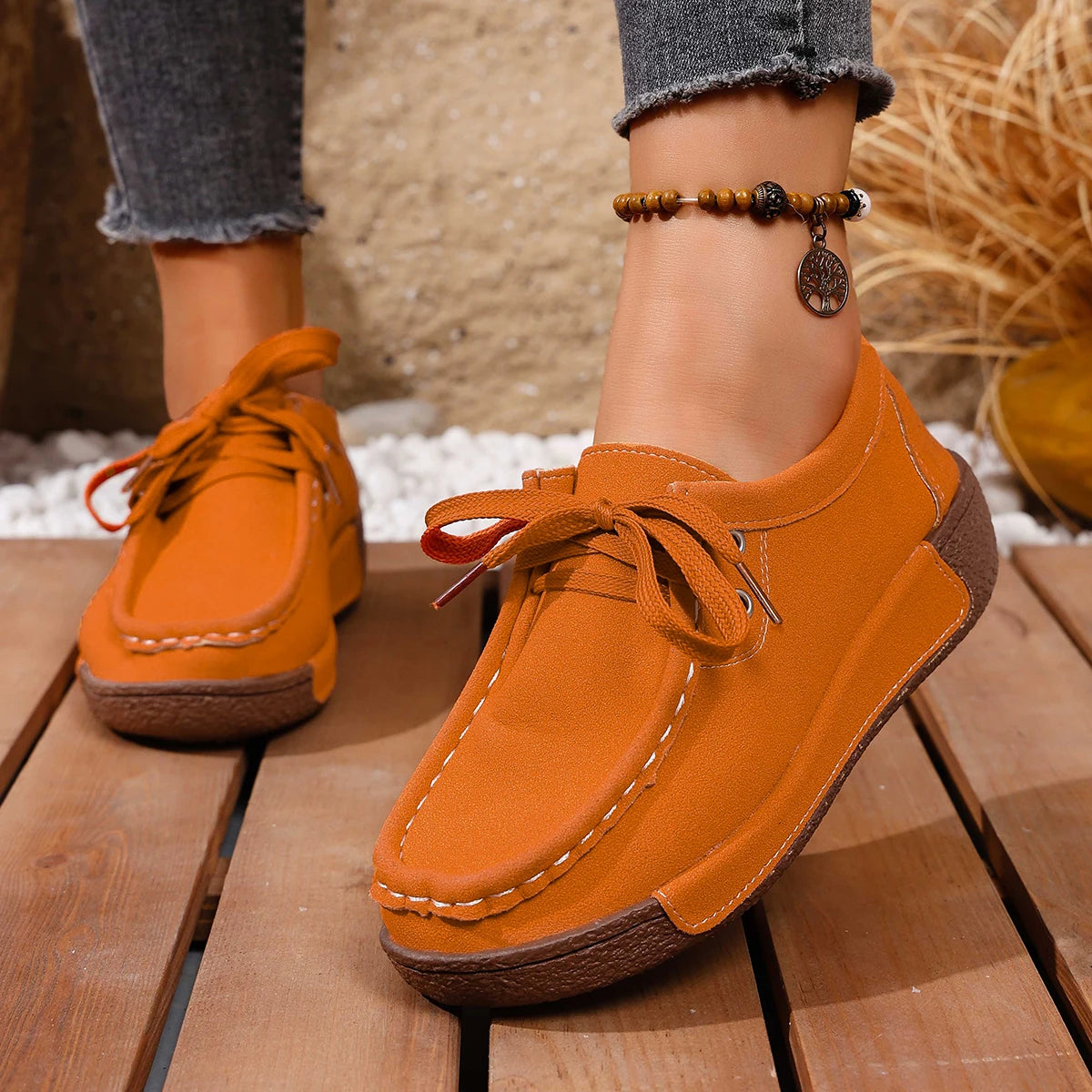 Plus Size Women Loafers Casual Soft Sole Anti-Slip Flat Shoes Women Spring 2025 New Comfortable Sneakers Women Zapatos De Mujer Zpaxo Orange 36