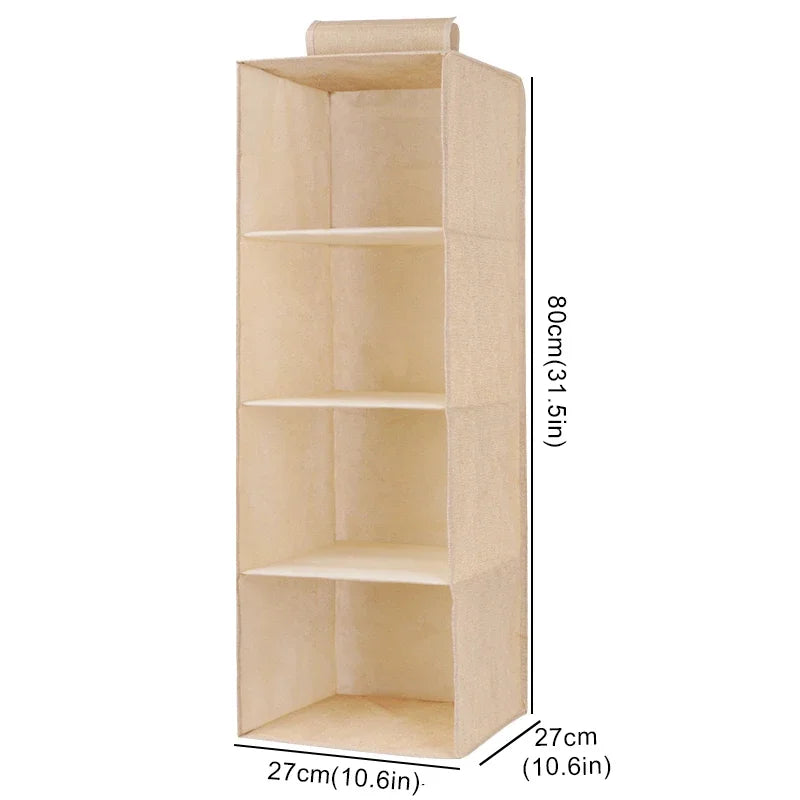 Multi-Layer Hanging Closet Organizer Hanging Bag/Shelf,Collapsible Wardrobe Sundries Organizer washable fabric Zpaxo Beige 4-layer