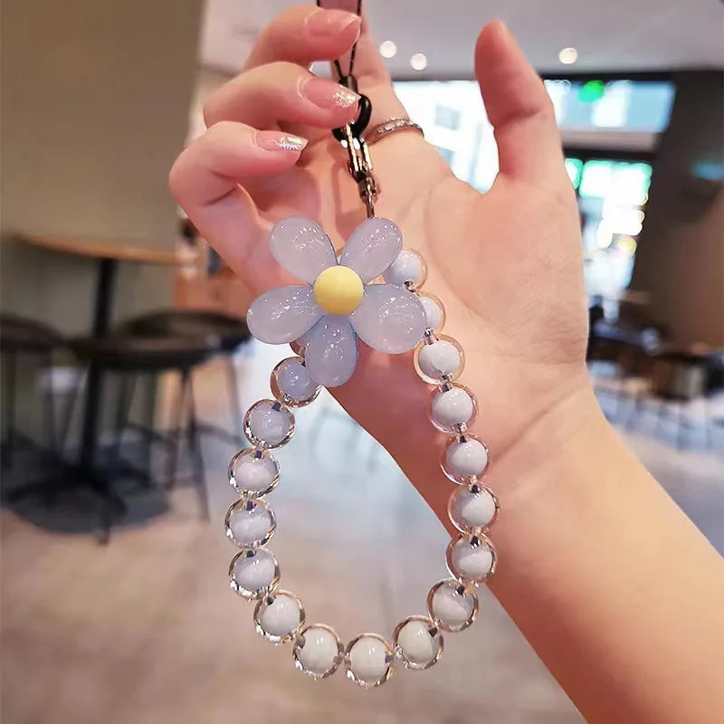 Colorful Flower Beads Anti-lost Lanyard Bracelet For Mobile Phone Case Wrist Strap Lanyard Phone Keychain Portable Wrist Pendant Zpaxo A