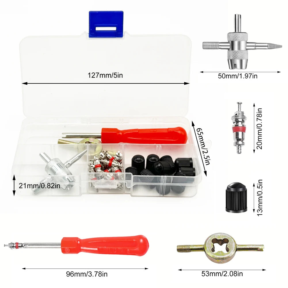 Tire Valve Stem Core Remover Tool Kit – 33 Pcs | Car & Bike