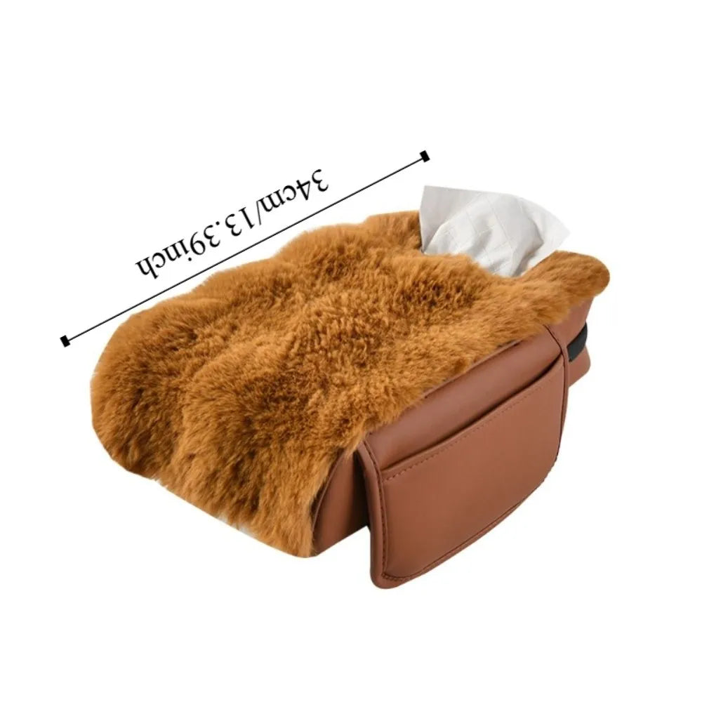 Plush Car Armrest Box Mat Three-in-one Interior Decor Central Elbow Booster Pad Multi-Functional Design Storage Pocket Zpaxo