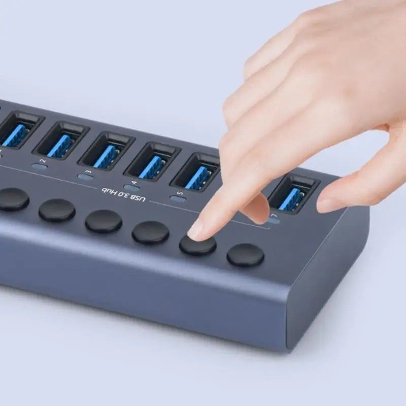652F 9-Port USB C Hub Expander Power Switches LED Zpaxo