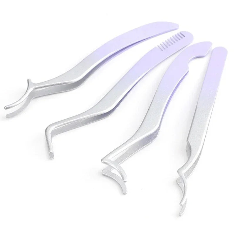 1/4 Gradient Eyelash Comb Tweezers Stainless Steel Anti-Static Non-Magnetic Professional Lashes Extension Tweezers Makeup Tools Zpaxo Purple-4pcs