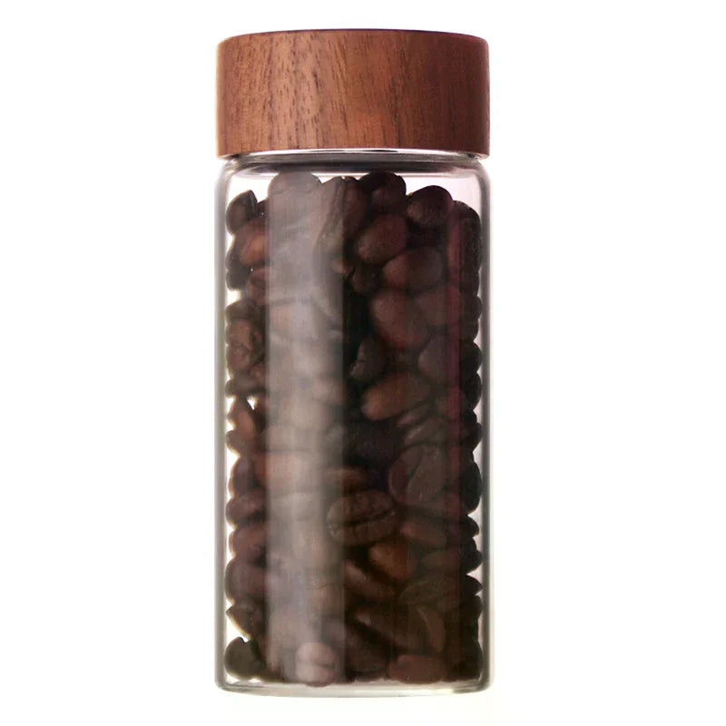 Wooden Sealed Airtight Canisters Coffee Bean Glass Tube With Wood Tool Bottled Tubes Grain Storage Zpaxo