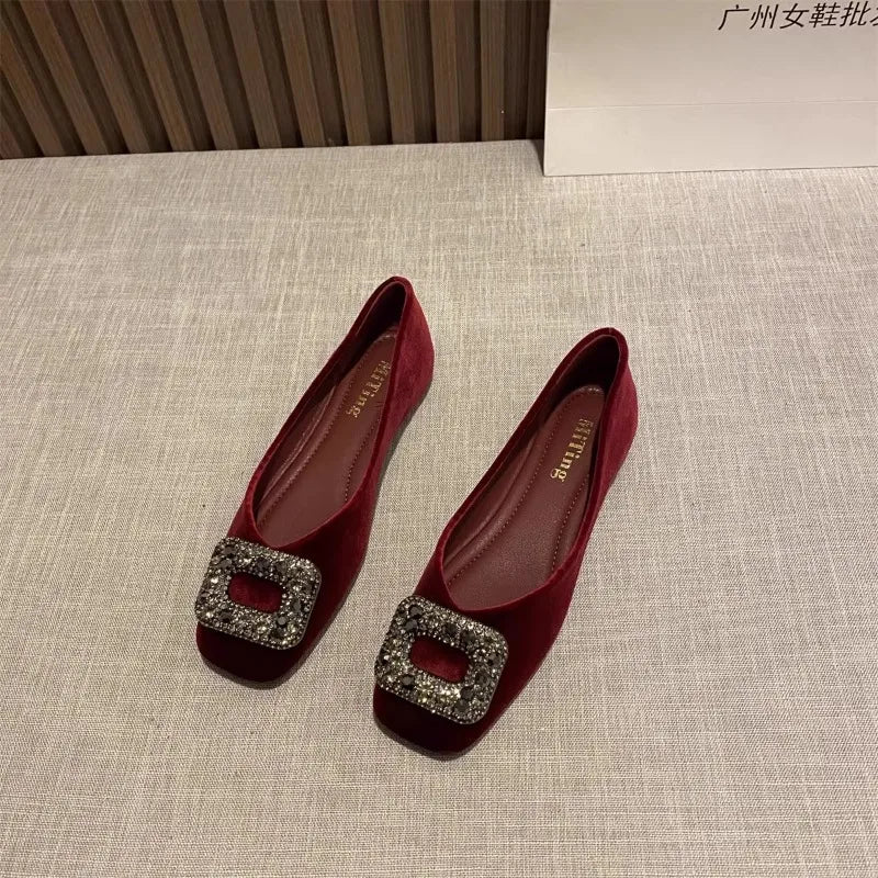 Flat Shoes for Women Spring Autumn 2025 New Rhinestone Square Toe Shallow Mouth Loafers Ladies Shoes Big Size 42 43 44 Zpaxo