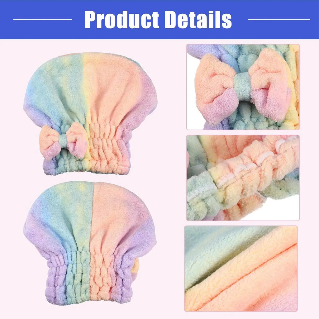 Microfiber Hair Drying Towels Head Wrap with Bow-Knot Shower Cap Hair Turban HairWrap Bath Cap for Curly Long Wet Hair Gift Zpaxo