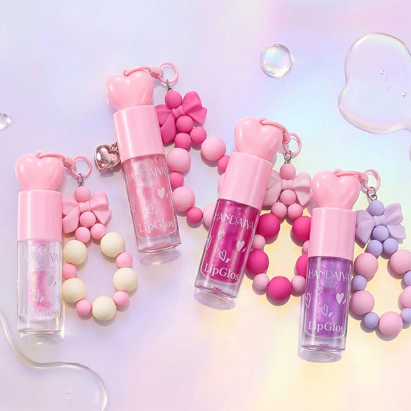 4 Colors Water Light Mirror Lip Gloss Makeup Cute Bow Bracelet Moisturizing Hydrating Lip Oil Pearlescent Fine Shimmer Lip Glaze Zpaxo