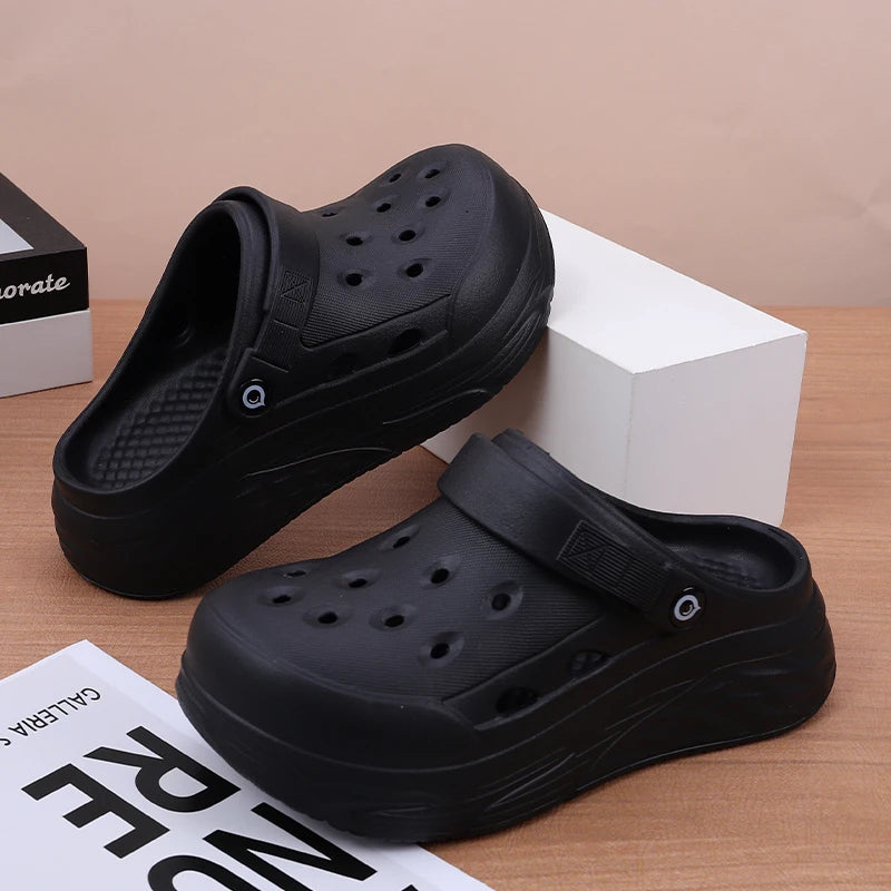 Women's Soft EVA Summer Slippers Round Toe Flat Home Slides Dry Zpaxo black 37-38