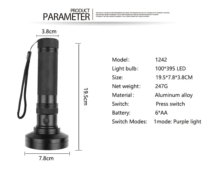 POCKETMAN 395nm UV Flashlight – 21/51/100 LED Black Light UV Flashlight Zpaxo