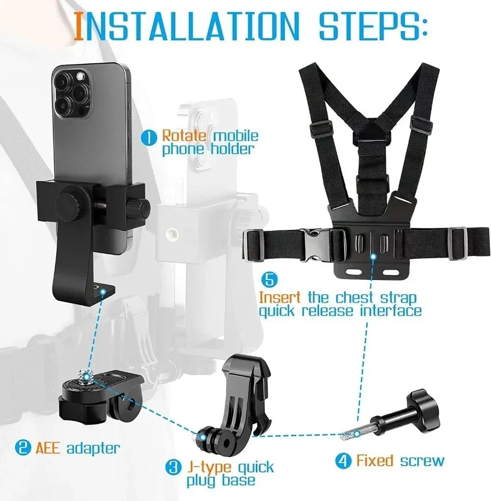 1 PC Adjustable Phone Clip Holder With Chest Strap Fixation Bracket for Sport Camera Mobile Phone Camera Black Holder Accessory Zpaxo