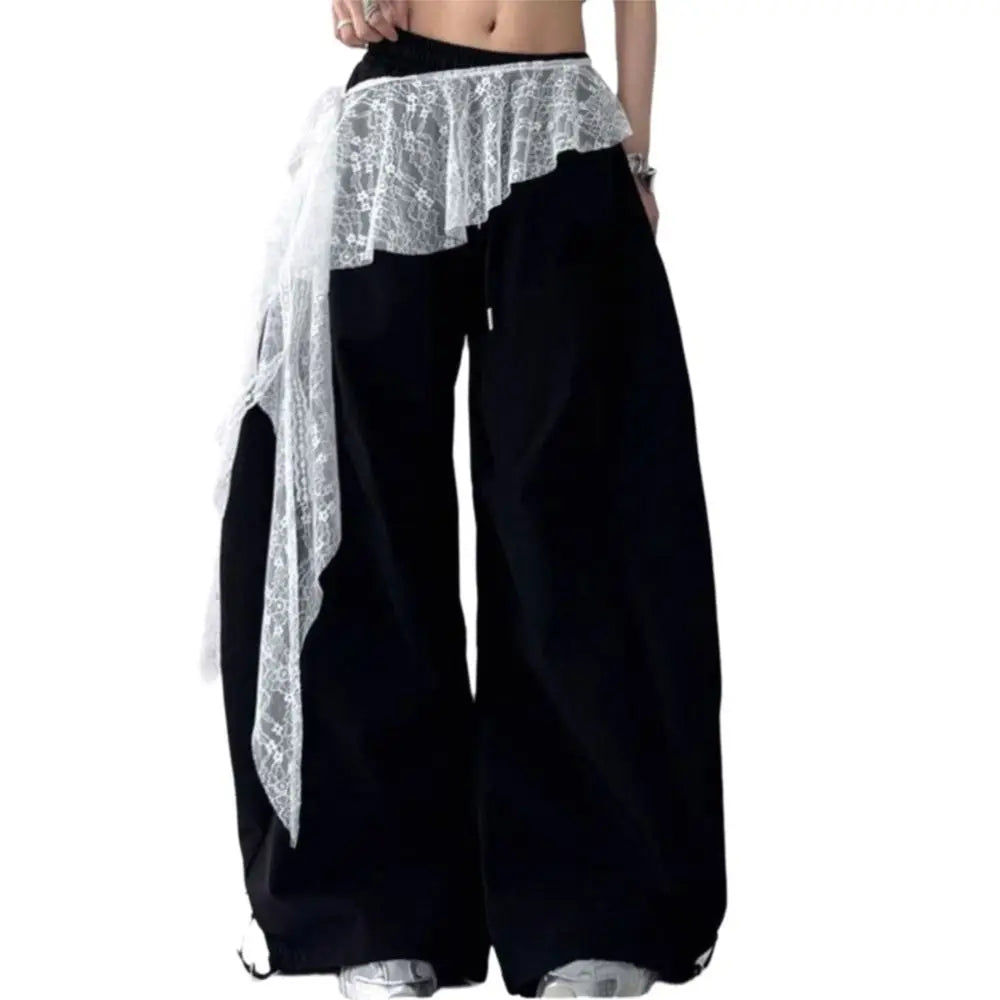 Embroidered Flower Lace Mini Skirt Irregular See Through Lace Up Ruffles Skirt Y2K Streetwear High Waist Butt Curtain Zpaxo