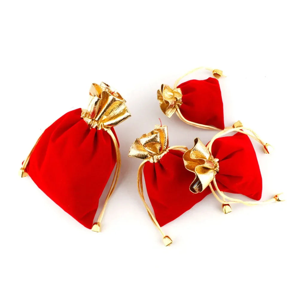 Red Velvet Drawstring Jewelry Pouches – 9/18/27pc Gift Bags