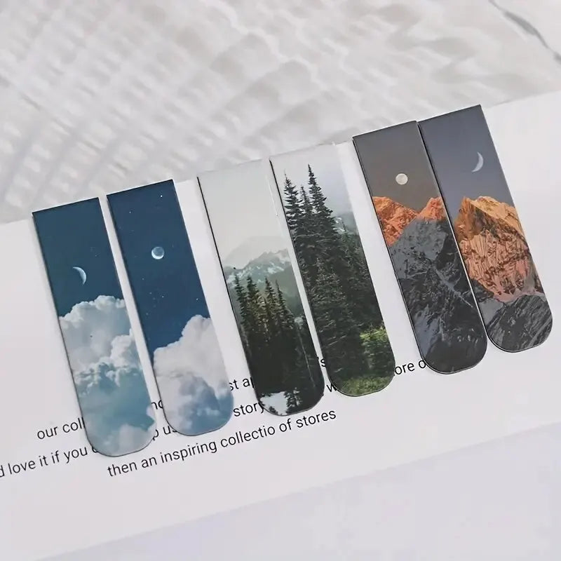 2pcs Fantasy Landscape Bookmarks Kawaii Magnetic Bookmark Book Clips Reading Items Page Holder School Stationery Office Supplies Zpaxo