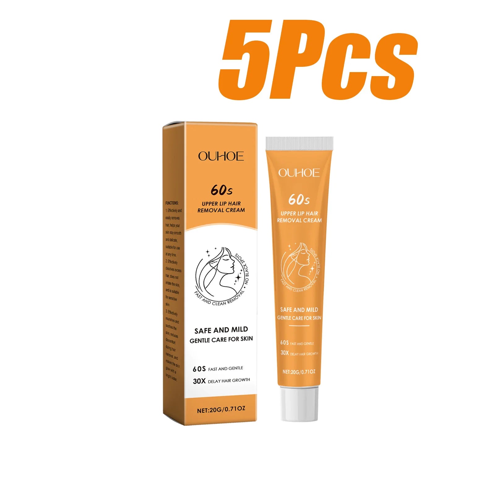Hair Removal Cream for Face & Body Painless Depilatory Cream Smooth Skin Hair Remover Growth Inhibitor for Underarms Legs Arms Zpaxo 5 x 20g Boxed