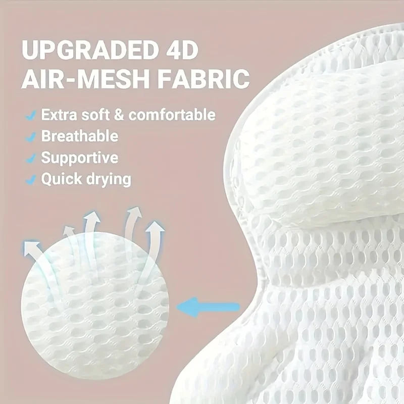 Luxury Bath Pillow 3D Air Mesh Secure Suction Neck Back Support