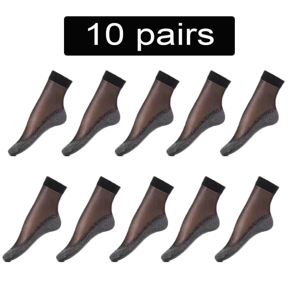 5 10 Pairs Women Socks Soft Non-slip Summer Ultrathin Breathable Sock Zpaxo Black-10Pairs One Size