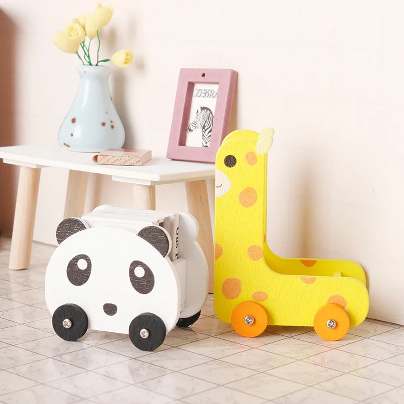 1 12 Dollhouse Miniature Panda Trolley Giraffe Storage Rack Model