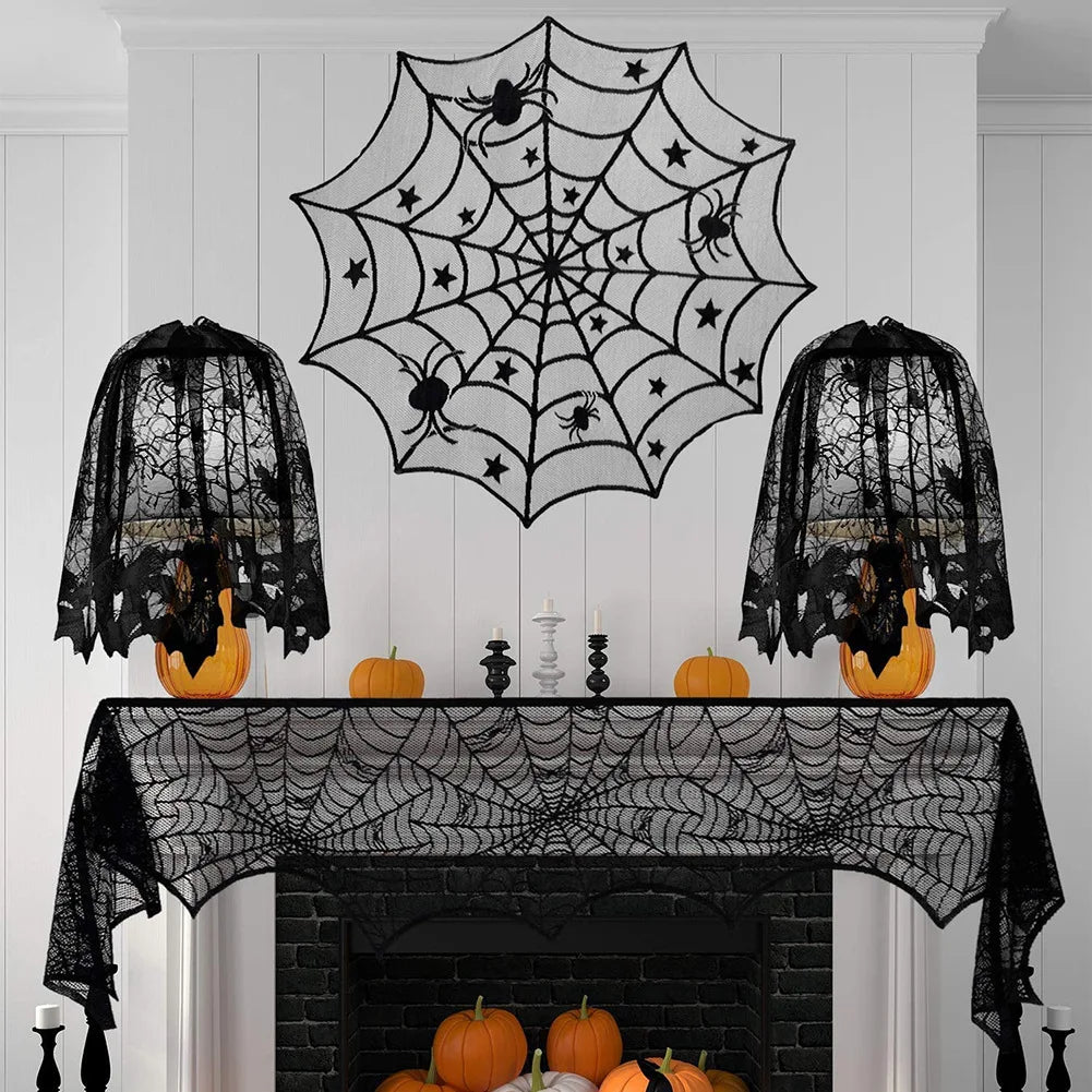 Halloween Decoration Black Spider Web Tablecloth Lace Table Runner