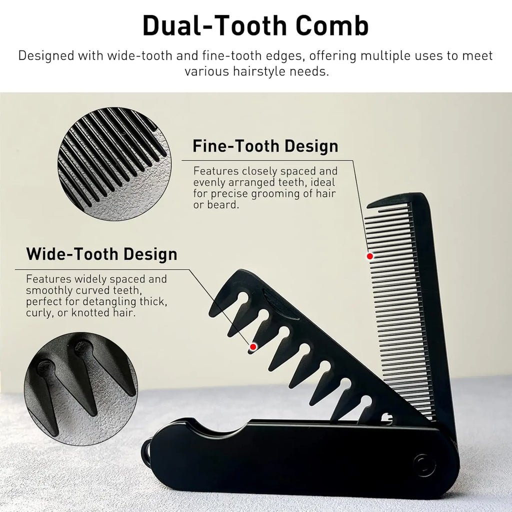 Men's 2-in-1 Folding Pocket Comb – Fine & Wide Tooth Travel